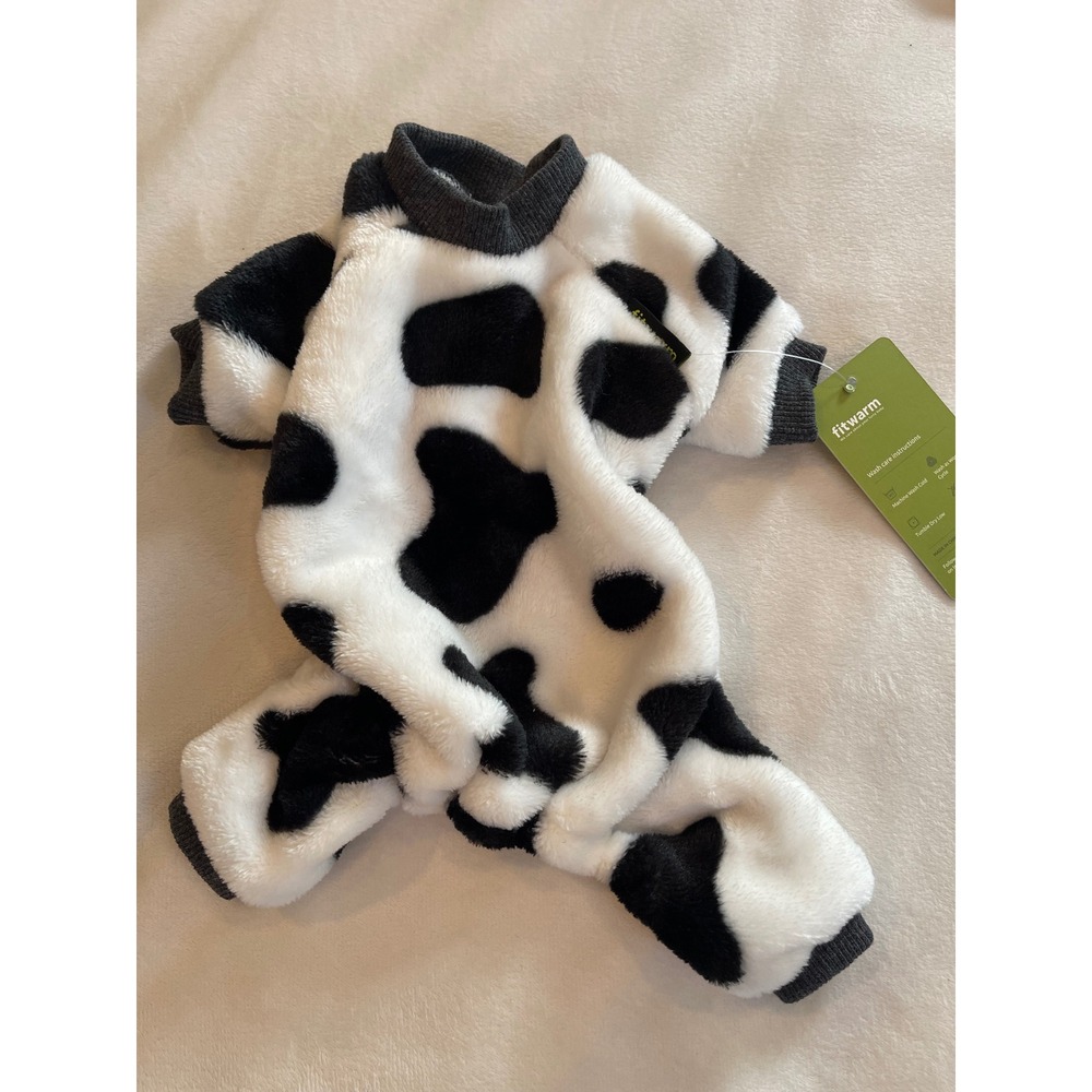 Fitwarm Dog Pajamas Cow Print Plush Fleece Pet Jumpsuit Black White Small